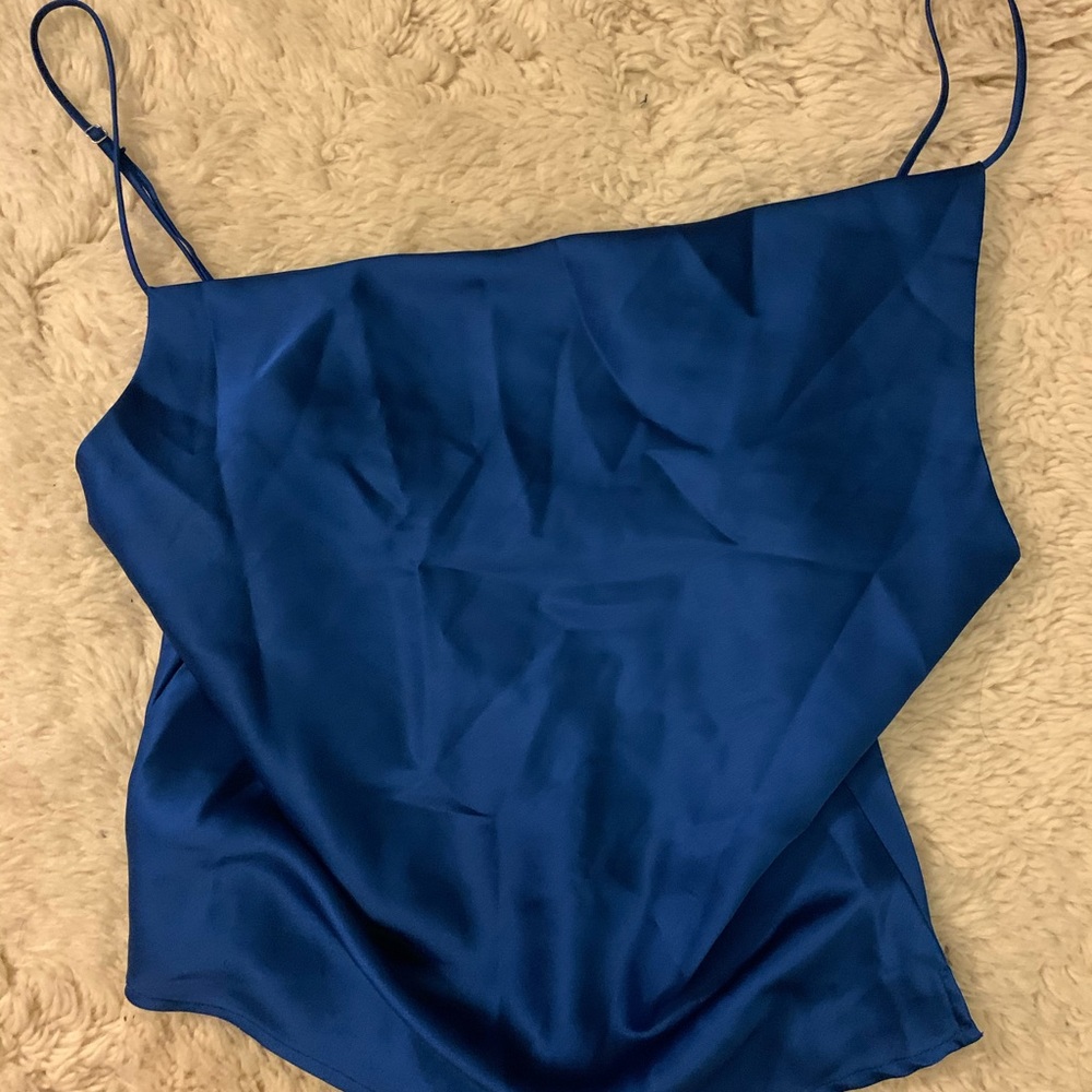 Blue silky spaghetti strap cami/tank